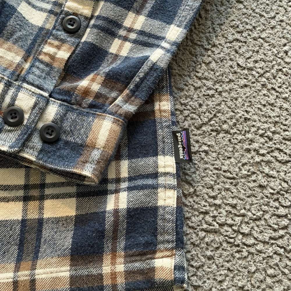 Patagonia Shirt Blue Plaid Fjord Flannel Organic Cotton Hiking Outdoors Medium - Picture 5 of 10